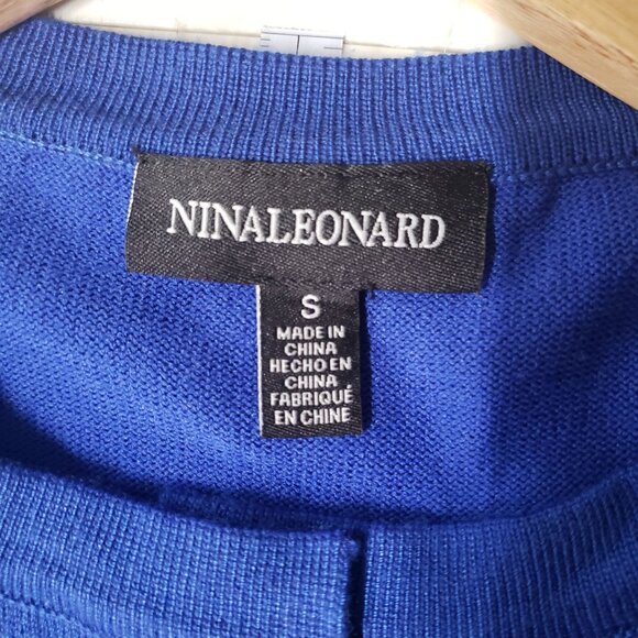 Nina Leonard Womens Open Front Blue Cardigan Textured Size S Classic Preppy - Picture 5 of 6